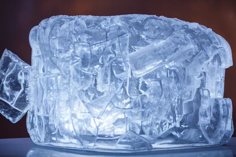 Image similar to a clear ice sculpture of a burger made entirely of ice, 4 k