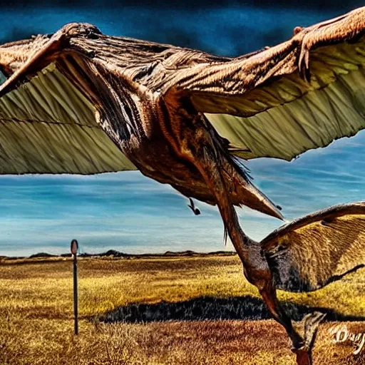 Image similar to i for one imagine that a pterodactyl flew no less well than does an albatross cinematic 3 5 mm realistic hdr