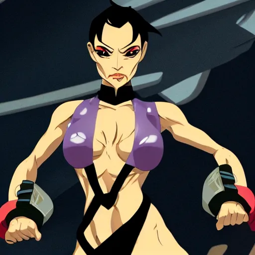 Image similar to a woman fighter styled like aeon flux peter chung