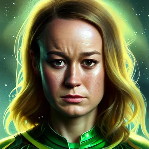 Prompt: portrait painting of brie larson with green skin and pointy ears wearing sci - fi clothes, ultra realistic, concept art, intricate details, eerie, highly detailed, photorealistic, octane render, 8 k, unreal engine. art by artgerm and greg rutkowski and charlie bowater and magali villeneuve and alphonse mucha