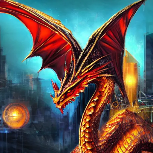 Image similar to a majestic dragon, hd, high quality cyberpunk art