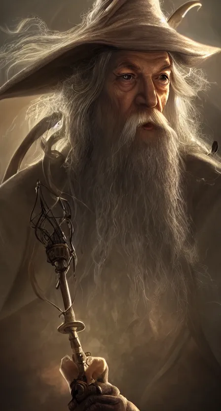 Prompt: steampunk gandalf ultra detailed fantasy, elden ring, realistic, dnd character portrait, full body, dnd, rpg, lotr game design fanart by concept art, behance hd, artstation, deviantart, global illumination radiating a glowing aura global illumination ray tracing hdr render in unreal engine 5