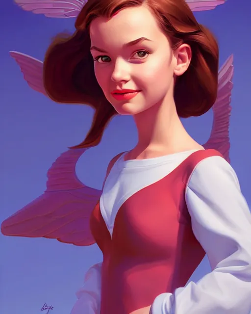 Image similar to 3 / 4 longshot of portrait of powerful cute disney girl with wings, digital painting, artstation, concept art, smooth, sharp focus, illustration, disney, symmetry face, fine details. art by alex ross, brittney lee