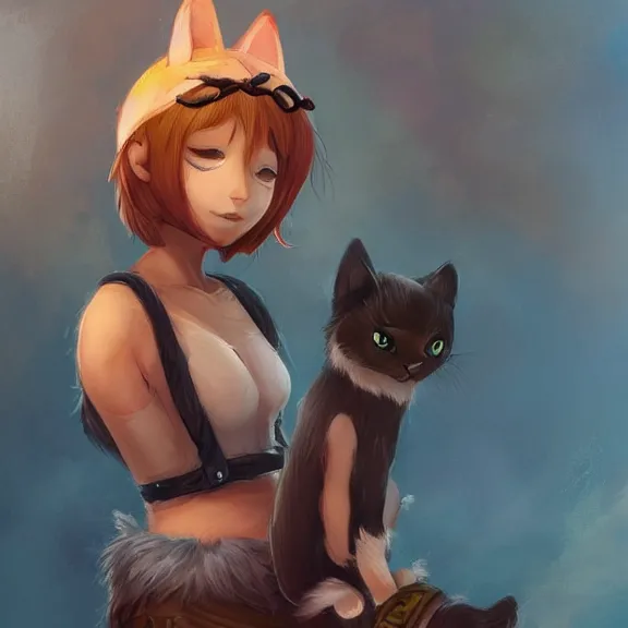 anime girl with brown cat ears and tail