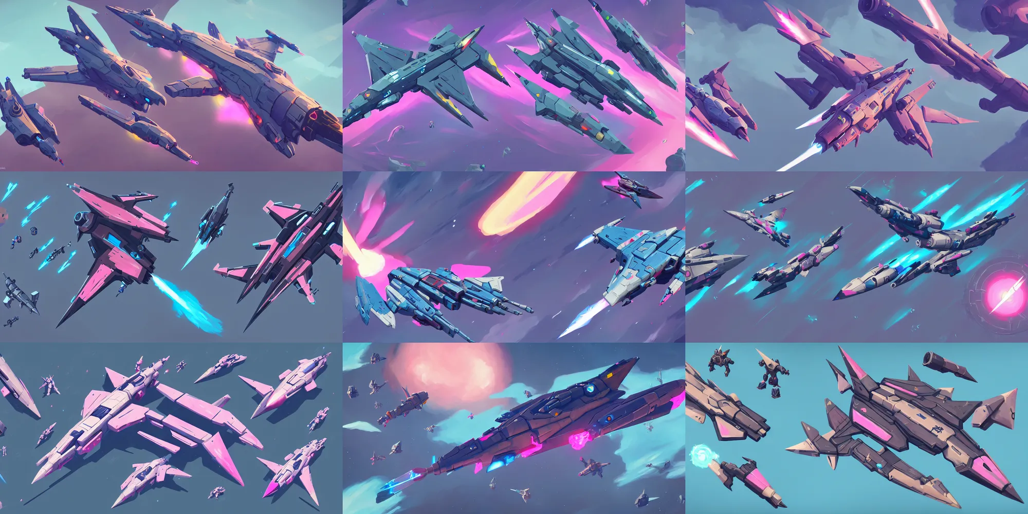 Prompt: game asset of starfighter, in gouache detailed paintings, props, stylized, 2 d sprites, kitbash, arcane, overwatch, blue and pink color scheme, 8 k, close up