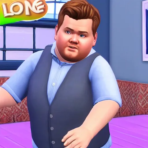 Prompt: screenshot of james corden as a sims 4 character realistic sims 4 style james corden - n 4