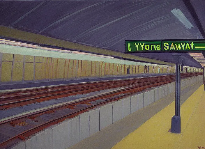 Prompt: painting of a new york subway station by wayne thiebaud