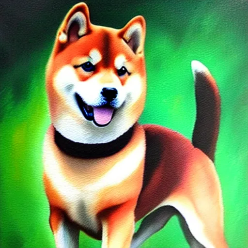 Image similar to epic professional oil painting of a shiba inu dog, epic, stunning, gorgeous, intricate detail, much wow, 4K, masterpiece