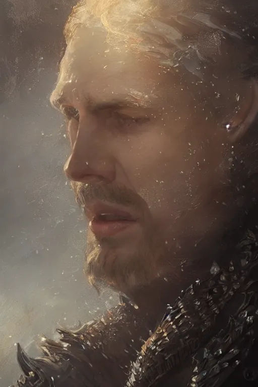 Prompt: King Arthur, close-up portrait, powerfull, intricate, elegant, volumetric lighting, scenery, digital painting, highly detailed, artstation, sharp focus, illustration, concept art, ruan jia, steve mccurry