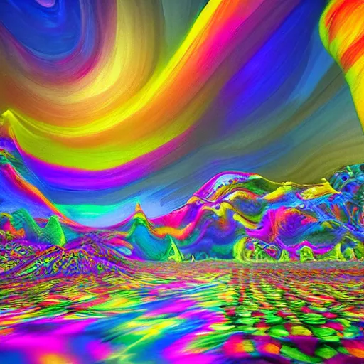 Image similar to realistic renderings of psychedelic scenes