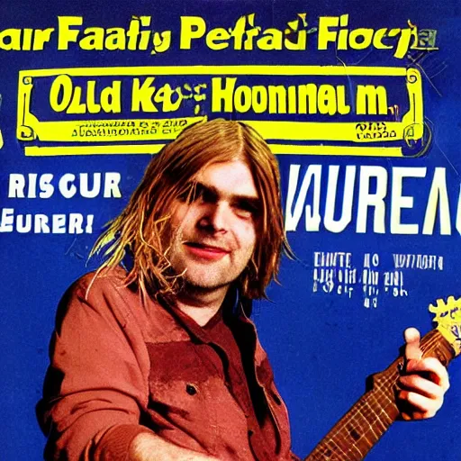 Image similar to old fat kurt cobain advertising gun front page