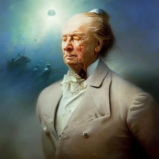 Image similar to three quarters portrait surrealism favusim by Aleksi Briclot and by Ivan Aivazovsky, masterpiece