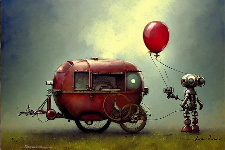 Image similar to adventurer ( ( ( ( ( 1 9 5 0 s retro future robot android mouse wagon rv balloon robot. muted colors. ) ) ) ) ) by jean baptiste monge!!!!!!!!!!!!!!!!!!!!!!!!! chrome red