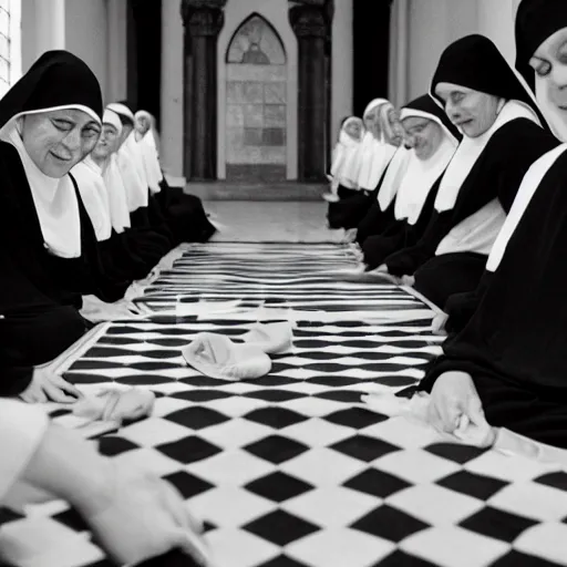 Image similar to photo of nuns playing twister in a sanctuary —width 1024 —height 1024