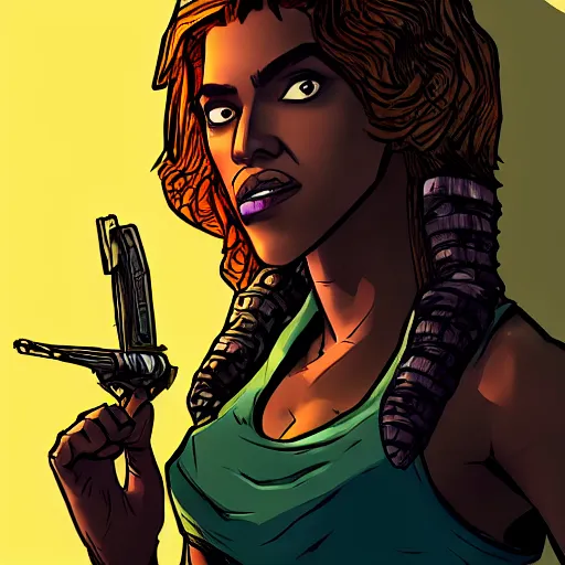 Prompt: beyonce portrait, borderlands, tales from the borderlands, the wolf among us, comic, cinematic lighting, studio quality, 8 k