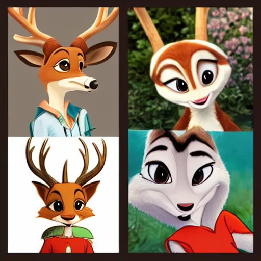 Image similar to female, anthropomorphic deer, style of disney princess, and zootopia