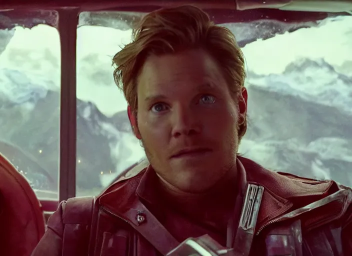 Image similar to a very high resolution image from a new movie, starlord. inside of a car. mountains, falling stars, directed by wes anderson