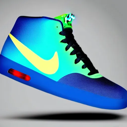 Image similar to Floating Nike Air with RGB soles, promo shot, packshot, studio shot