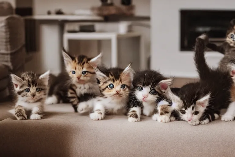 Image similar to a living room full of cute kittens