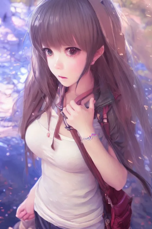 Digital painting cute anime beautiful girl in fantastic style