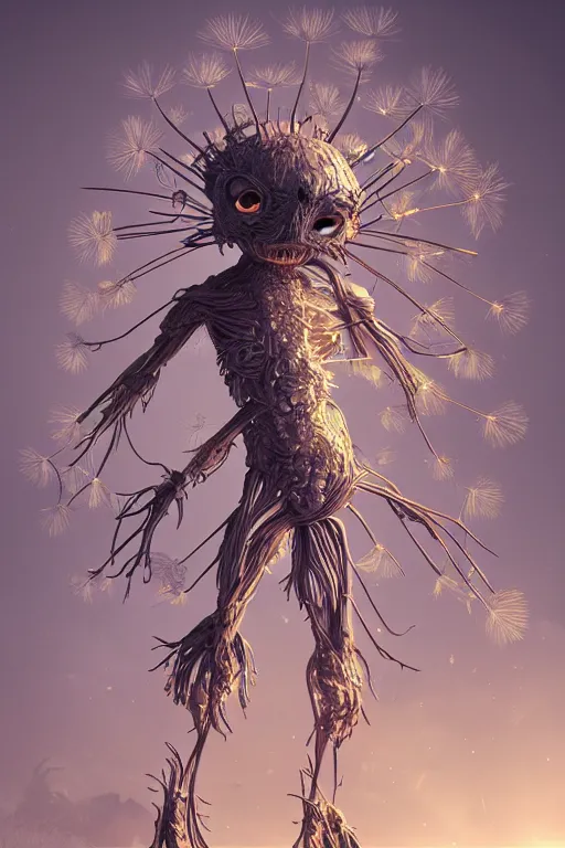 Image similar to a humanoid figure dandelion monster. intricate artwork by tooth wu wlop beeple dan mumford concept art, octane render, trending on art station