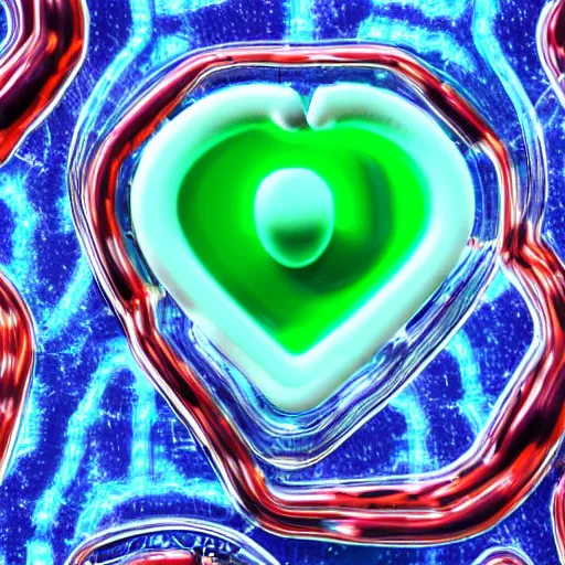 Prompt: an anatomically correct cybertronic human heart made of jello, biomechanical, made of metal, reflective, octane render