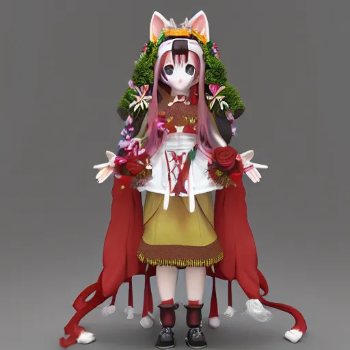 Prompt: cute fumo plush cat priestess of the forest temple, feline shrine maiden in elaborate ceremonial regalia, anime girl, vray