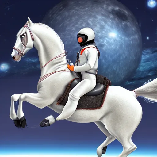 Prompt: a! horse! riding on a cosmonaut photorealistic