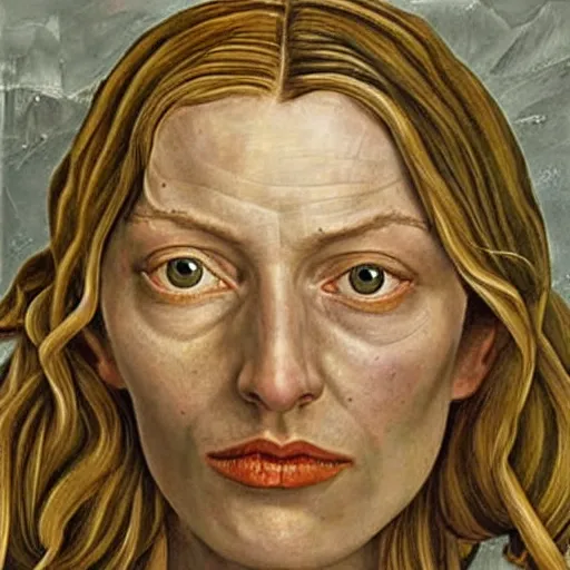 Image similar to high quality high detail painting by lucian freud, hd, galadriel from lord of the rings