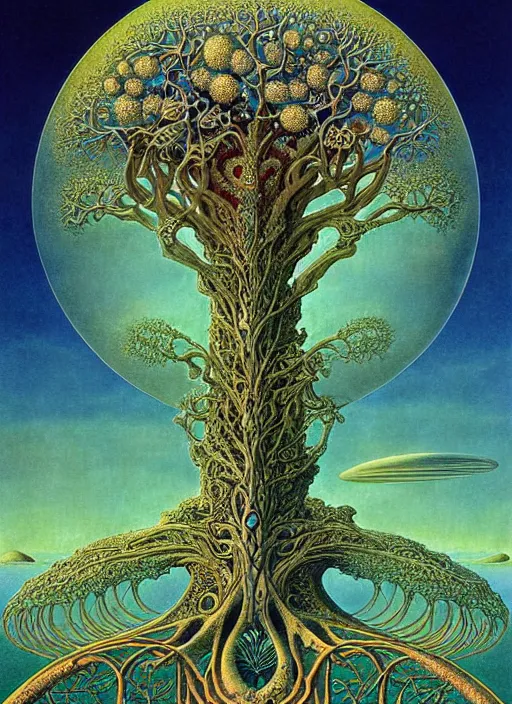 Image similar to tree of life by roger dean and andrew ferez, art forms of nature by ernst haeckel, divine chaos engine, symbolist, visionary, art nouveau, botanical fractal structures, organic, detailed, realistic, surreality