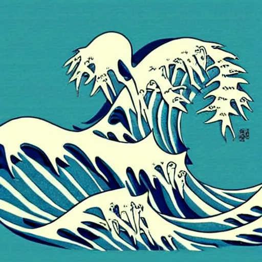 Image similar to ninja animals in the style of the great wave artist