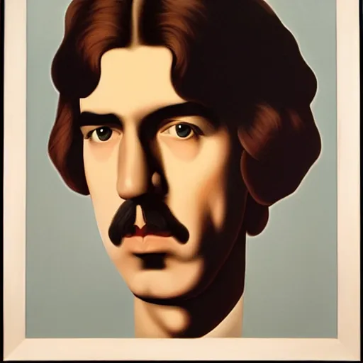 Image similar to painting of a young george harrison by rene magritte, hd, 4 k, detailed, award winning