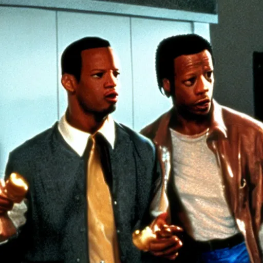 Prompt: film still of pulp fiction with marlon wayans from scary movie