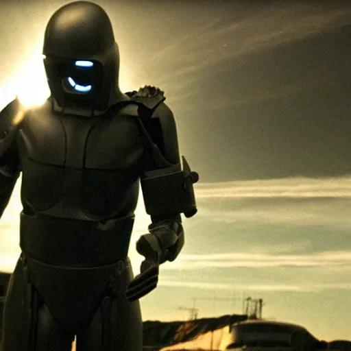 Image similar to movie still of god sun cyborg, cinematic composition, cinematic light, criterion collection, by edgar wright