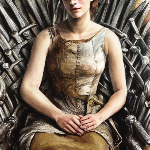 Image similar to high quality high detail painting by lucian freud, hd, emma watson in game of thrones