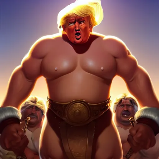 Prompt: donald trump as chubby hercules, ben hur, loftis, cory behance hd by jesper ejsing, by rhads, makoto shinkai and lois van baarle, ilya kuvshinov, rossdraws global illumination