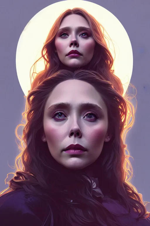 Image similar to a portrait of elizabeth olsen, fantasy, sharp focus, intricate, elegant, digital painting, artstation, matte, highly detailed, concept art, illustration, ambient lighting, art by ilya kuvshinov, artgerm, alphonse mucha, and greg rutkowski