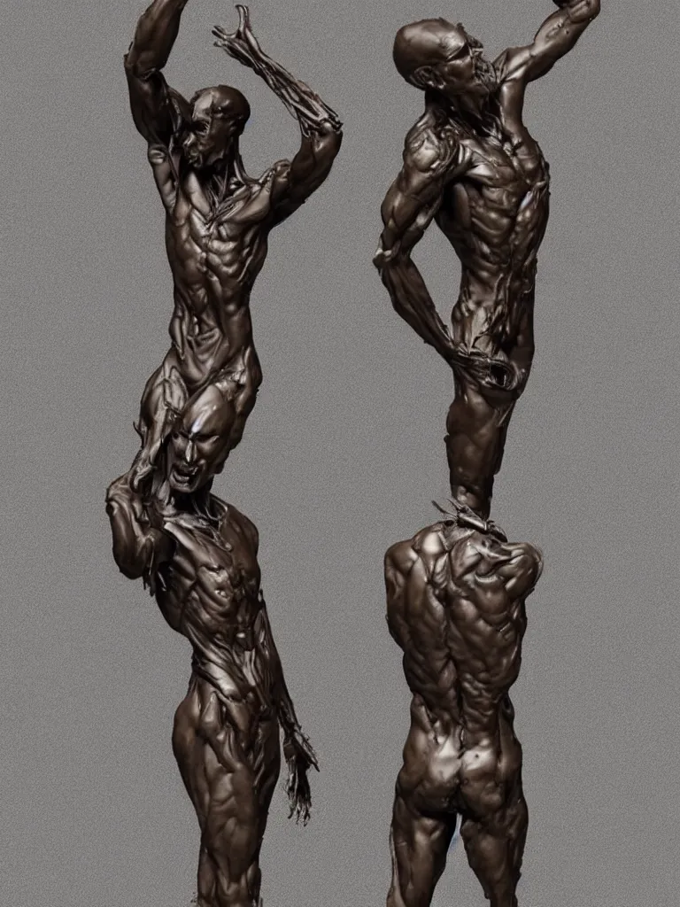 Prompt: When we deny the EVIL within ourselves, we dehumanize ourselves, and we deprive ourselves not only of our own destiny but of any possibility of dealing with the EVIL of others. Trending on art station, Dark bronze statue.