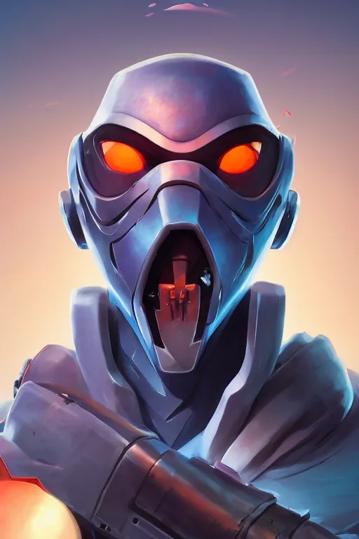 Image similar to epic mask helmet robot ninja portrait stylized as fornite style game design fanart by concept artist gervasio canda, behance hd by jesper ejsing, by rhads, makoto shinkai and lois van baarle, ilya kuvshinov, rossdraws global illumination radiating a glowing aura global illumination ray tracing hdr render in unreal engine 5