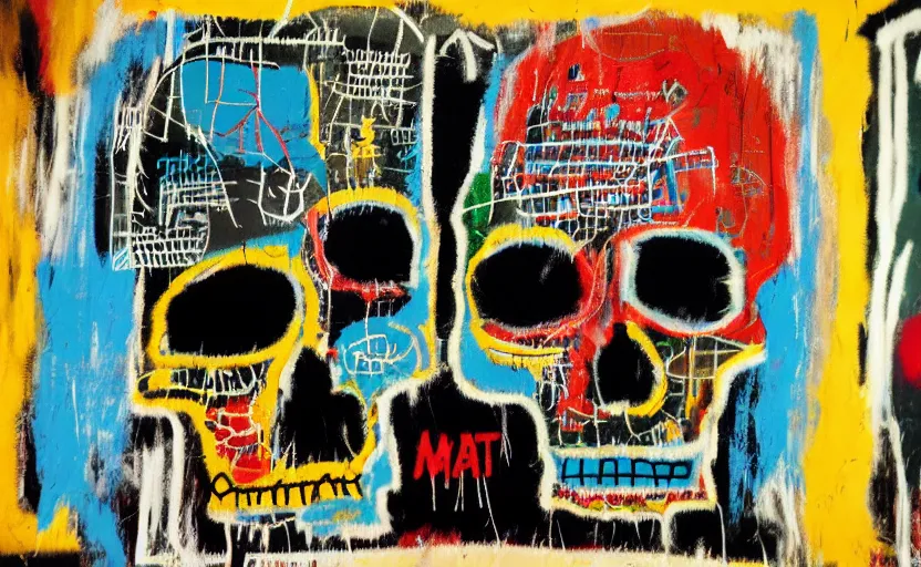 Image similar to photograph of a basquiat skull machine