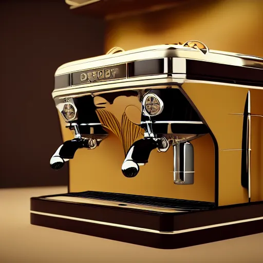 Image similar to Art Deco architecture espresso machine in a Norman Rockwell world, 8K HD octane render