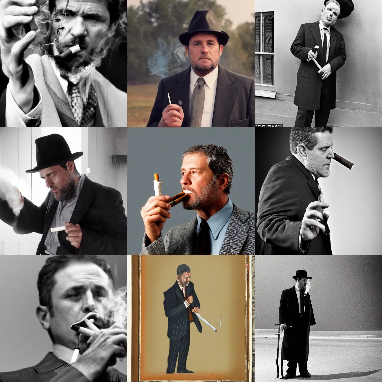 Prompt: middle aged preacher holding a weapon smoking a cigarette, directed by cohen brothers