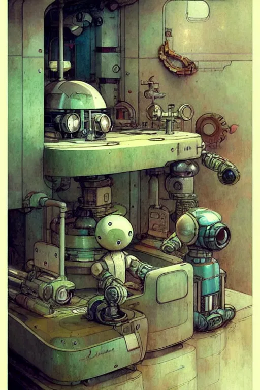 Image similar to childrens book panel creative layout ( ( ( ( ( 1 9 5 0 s retro future robot lab interior. muted colors. ) ) ) ) ) by jean - baptiste monge!!!!!!!!!!!!!!!!!!!!!!!!!!!!!!