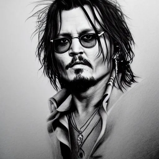 Prompt: Photorealistic portrait of Johnny Depp, drawn in pencil ::2.3