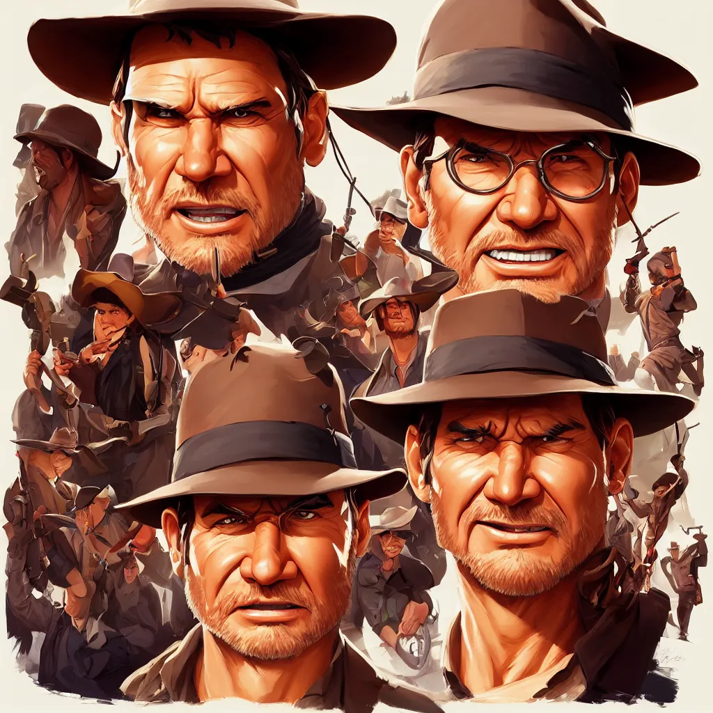 Image similar to stylized minimalist face icon of indiana jones, loftis, cory behance hd by jesper ejsing, by rhads, makoto shinkai and lois van baarle, ilya kuvshinov, rossdraws global illumination, in the style of apple ios icons, 2 5 6 x 2 5 6