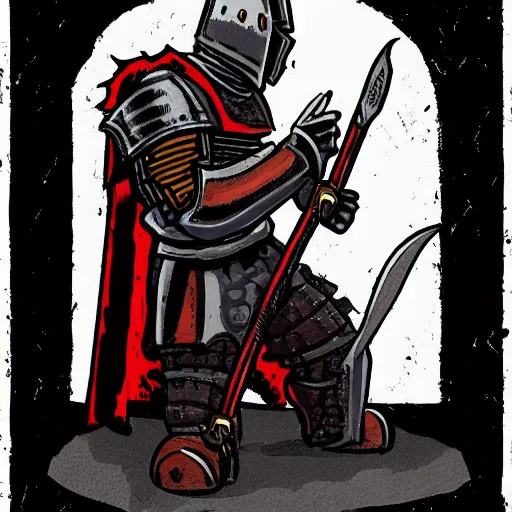 Image similar to medieval knight crying concept art in the style of mike mignola