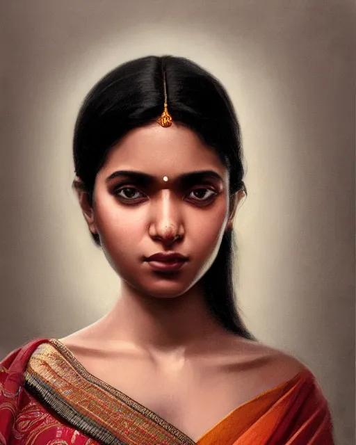 Image similar to a highly realistic, true to life portrait of a young indian woman, sharp focus, by ilya kuvshinov, by wlop, by tom bagshaw, trending on artstation, cinematic lighting, hyper realism, octane render, 8 k, hyper detailed.