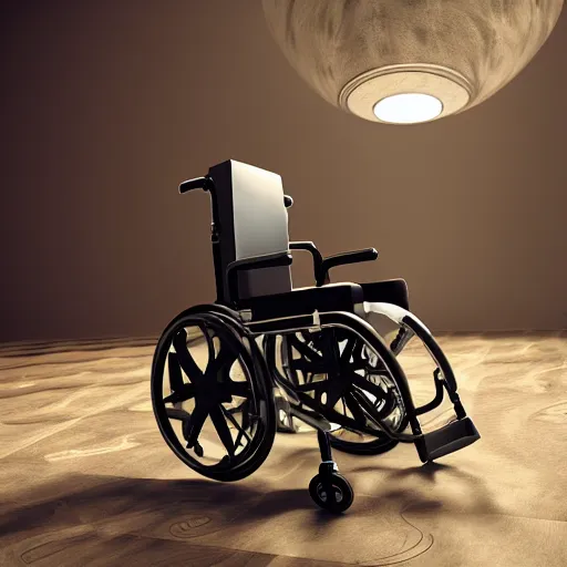 Image similar to a 3d render of a surreal wheelchair, ultra detailed, realism, 8k, octane render, unreal engine