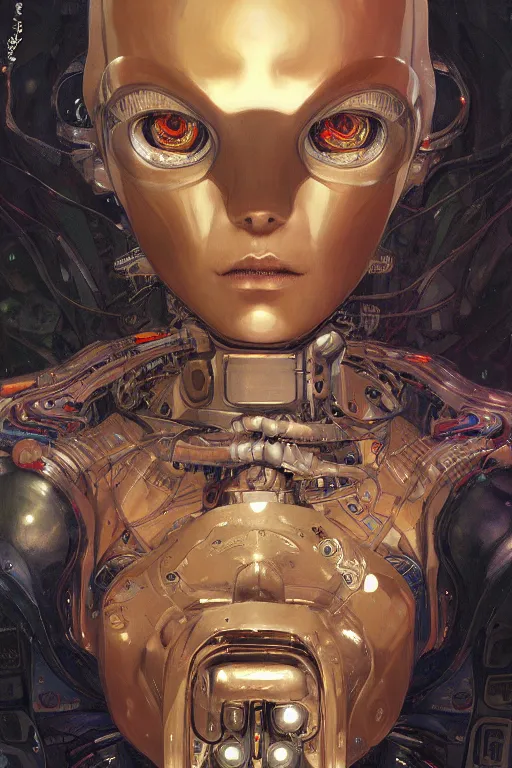 Image similar to portrait of an Alien, cyberpunk, Warhammer, highly detailed, artstation, illustration, art by Gustav Klimt and Range Murata and Ilya Kuvshinov and Sakimichan