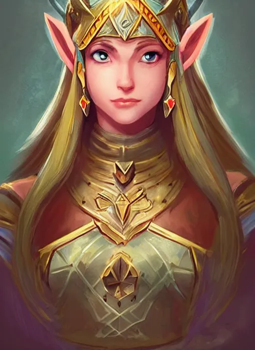 Image similar to beautiful portrait of a gorgeous knight who looks like Princess Zelda , character design by Ross Tran, detailed, soft lighting